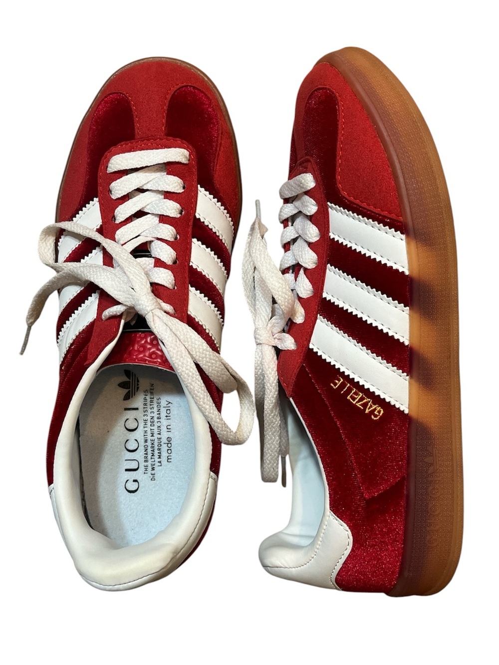 Gucci x Adidas Gazelle Red Velvet Sneakers Men's 6.5 Low Top Classic Stripes
